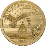 Monnaie AMERICAN INDEPENDENCE 250 Anniversaire 0.5 g Or 10$ Barbados 2026 (PRÉCOMMANDE)