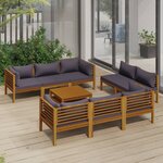 vidaXL Salon de jardin 9 Pièces avec coussin Bois d'acacia solide