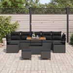 vidaXL Ensemble de canapé de jardin avec coussin 10 Pièces Noir