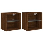 vidaXL Tables de chevet murales avec lumières LED 2 Pièces chêne marron