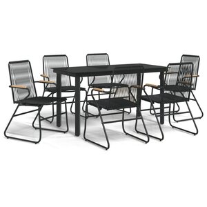 vidaXL Ensemble à manger de jardin 7 Pièces Noir Rotin PVC