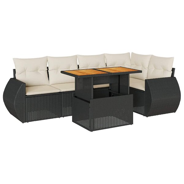 vidaXL Salon de jardin 6 Pièces avec coussins noir résine tressée