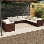 vidaXL Salon de jardin 9 Pièces avec coussins Marron Résine tressée