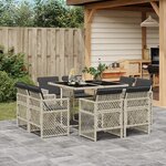 vidaXL Ensemble à manger de jardin et coussins 9 Pièces gris clair rotin