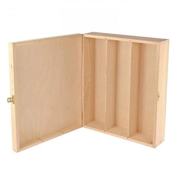 Coffret bois 3 bouteilles avec couvercle à charnières 33.8 x 27.7 x 7.4 cm