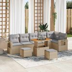 vidaXL Ensemble de canapé de jardin 9 Pièces Beige Poly rotin