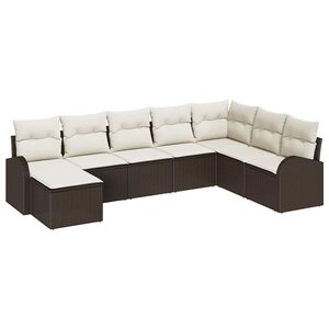 vidaXL Ensemble de canapé de jardin 8 Pièces Marron et blanc Poly rotin
