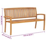 vidaXL Banc de jardin empilable et coussin 159 cm Bois de teck massif