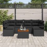 vidaXL Ensemble de canapé de jardin avec coussin 7 Pièces Noir Poly rotin