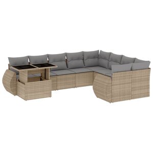 vidaXL Salon de jardin avec coussins 10 Pièces beige résine tressée