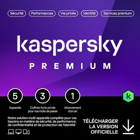 Kaspersky Premium - Licence 1 an - 5 appareils - A télécharger