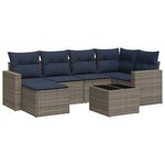 vidaXL Salon de jardin 7 Pièces avec coussins gris résine tressée