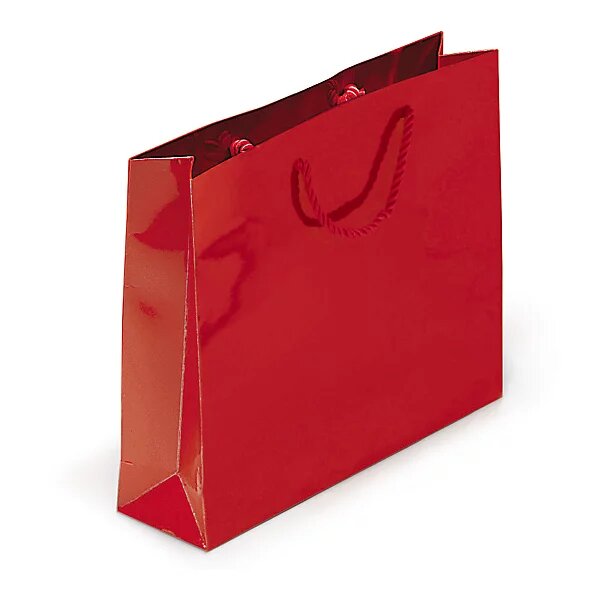 Sac pelliculé brillant rouge à poignées cordelières 19 x 27 x 10 cm (lot de 25)