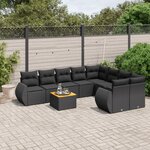 vidaXL Salon de jardin 9 Pièces avec coussins noir résine tressée