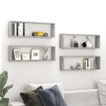 vidaXL Étagères cube murales 4 Pièces gris béton bois d'ingénierie