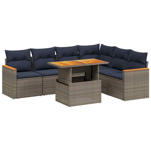 vidaXL Salon de jardin 7 Pièces avec coussins gris résine tressée