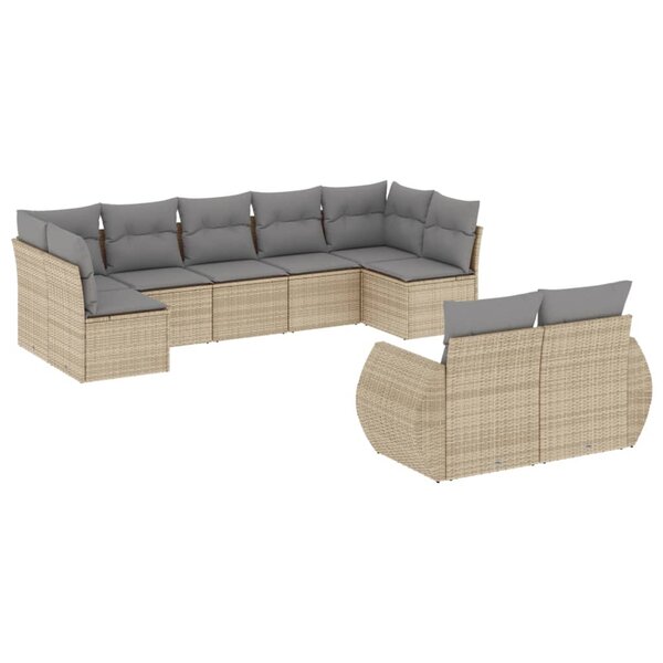 vidaXL Salon de jardin avec coussins 9 Pièces beige résine tressée