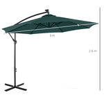 Parasol déporté octogonal parasol LED inclinable manivelle piètement acier dim. Ø 3 x 2 6H m vert