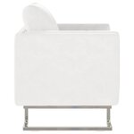 vidaXL Fauteuil cube avec pieds chromés Blanc Similicuir