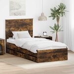 vidaXL Cadre de lit avec tiroir Chêne fumé 90 x 190 cm Bois Ingénierie