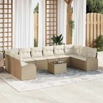vidaXL Ensemble de canapé de jardin avec coussin 11 Pièces Beige  Crème