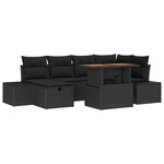 vidaXL Ensemble de salle à manger de jardin de 7 pièces avec coussins noir poly rattan acacia