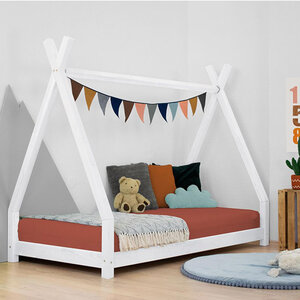 Lit Tipi enfant bois massif blanc 120 x 190 cm