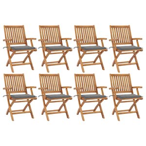 vidaXL Chaises pliables de jardin avec coussins lot de 8 Teck solide