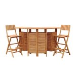 Set de bar pliable en Teak avec 2 tabourets de bar - Bruno