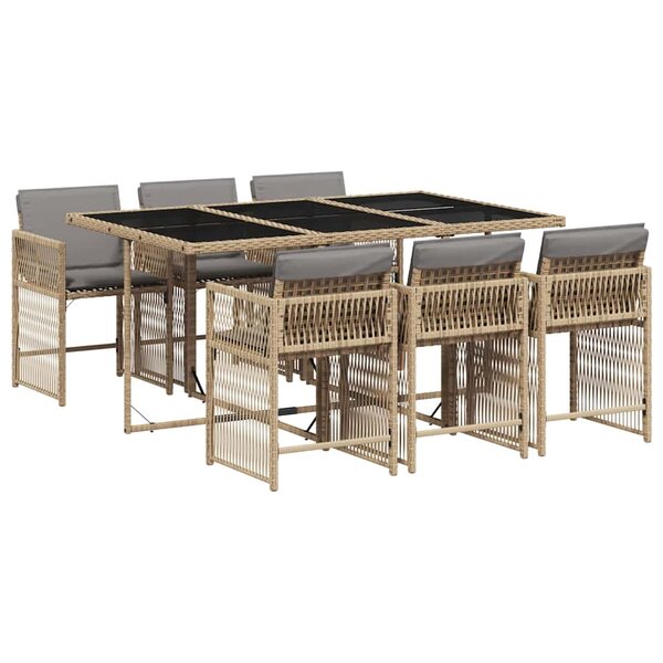 vidaXL Ensemble à manger de jardin coussins 7 Pièces mélange beige rotin