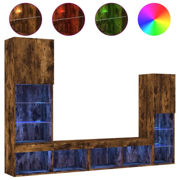 vidaXL Unités murales TV avec LED 4 Pièces chêne fumé bois d'ingénierie