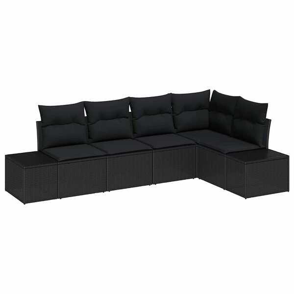 vidaXL Ensemble de canapé de jardin avec coussin 5 Pièces Noir polyrotin