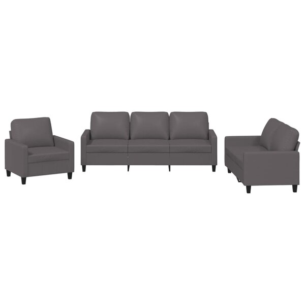 vidaXL Ensemble de canapés 3 Pièces avec coussins Gris Similicuir