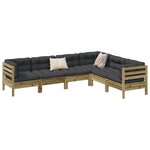 vidaXL Salon de jardin 6 Pièces avec coussins bois de pin imprégné