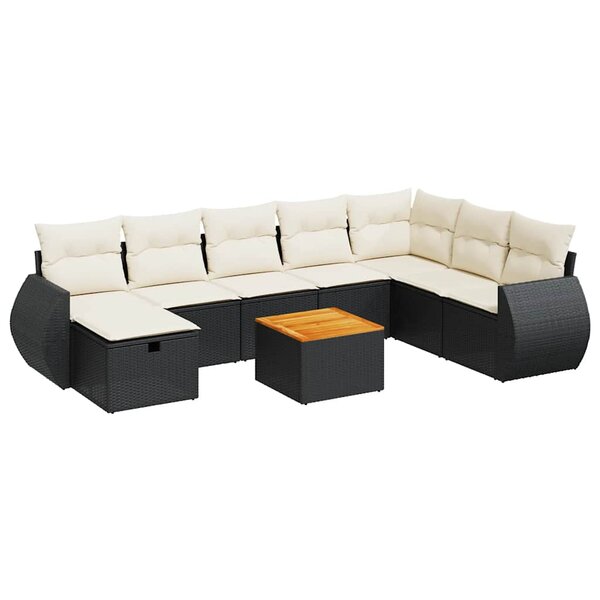vidaXL Salon de jardin 9 Pièces avec coussins noir résine tressée