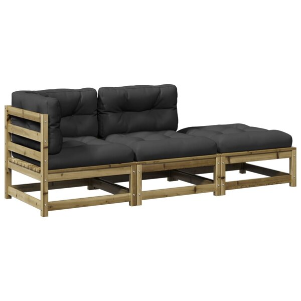 vidaXL Salon de jardin 3 Pièces avec coussins bois de pin imprégné