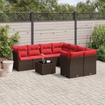 vidaXL Salon de jardin avec coussins 9 Pièces marron résine tressée