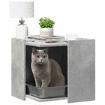 vidaXL Meuble de bac à litière pour chat gris béton bois d'ingénierie