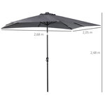 Parasol lumineux rectangulaire inclinable dim. 2 68L x 2 05l x 2 48H m parasol LED solaire métal polyester haute densité gris