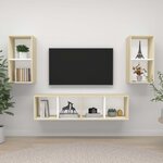 vidaXL Meubles TV muraux 4 Pièces Blanc et chêne sonoma Aggloméré