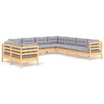 vidaXL Salon de jardin 9 Pièces avec coussins gris bois de pin massif