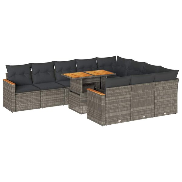 vidaXL Ensemble de canapés de jardin 11 Pièces et coussins rotin acacia