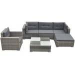 vidaXL Salon de jardin avec coussins 6 Pièces résine tressée gris