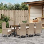 vidaXL Ensemble de salle à manger pour jardin 9 Pièces Beige polyrotin