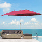 Parasol de jardin XXL dim. 4 6L x 2 7l x 2 4H m ouverture fermeture manivelle pied & contrepoids inclus acier polyester haute densité bordeaux