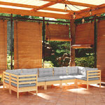 vidaXL Salon de jardin 7 Pièces avec coussins gris bois de pin