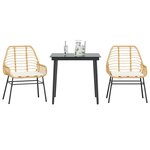 vidaXL Ensemble à manger jardin coussins 3Pièces marron poly rotin verre