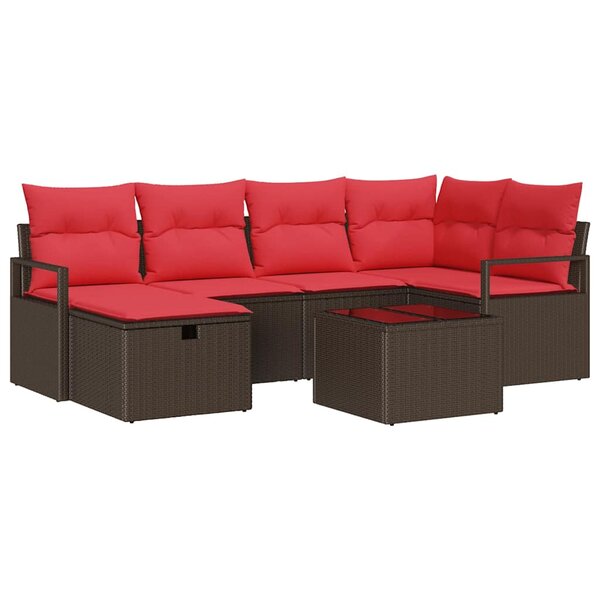 vidaXL Ensemble de canapé de jardin 7 Pièces Marron Poly rotin