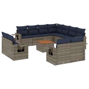 vidaXL Salon de jardin avec coussins 12 Pièces gris résine tressée