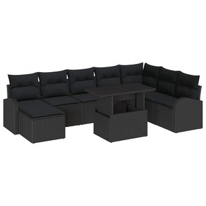 vidaXL Ensemble de canapé de jardin 9 pc Noir polyrotin